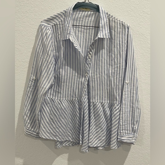 Love Notes 100% Cotton Blue and White striped shirt size large - Picture 1 of 3